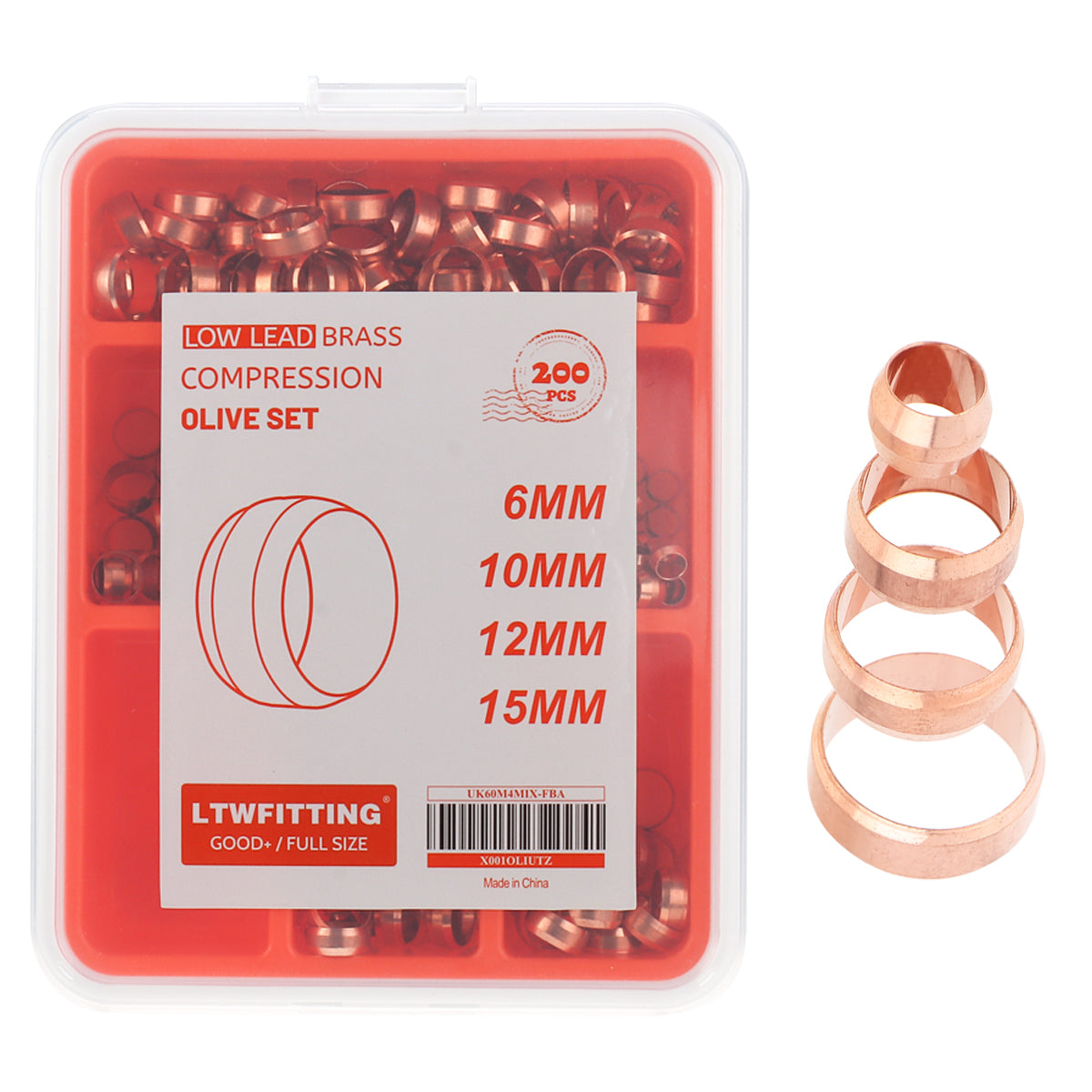 LTWFITTING Assortment Kit 6 10 12 15 MM OD Compression Sleeve Set (Pack of 200)