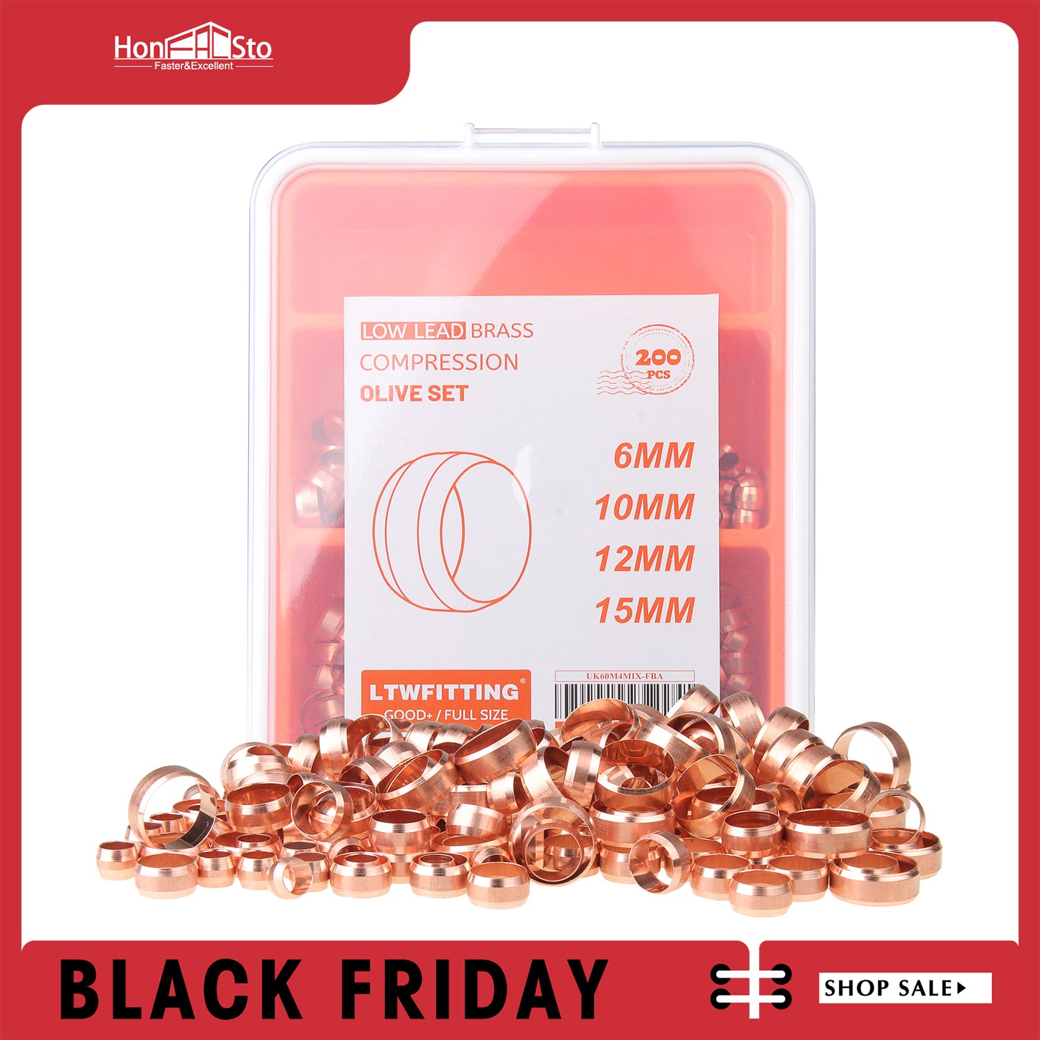 LTWFITTING Assortment Kit 6 10 12 15 MM OD Compression Sleeve Set (Pack of 200)