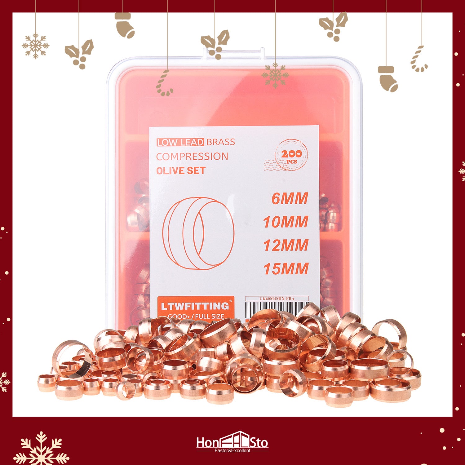 LTWFITTING Assortment Kit 6 10 12 15 MM OD Compression Sleeve Set (Pack of 200)