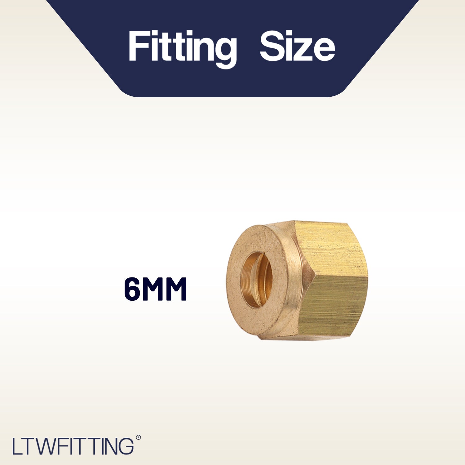 LTWFITTING 6MM OD Brass Compression Nut, Brass Compression Fitting (Pack of 50)
