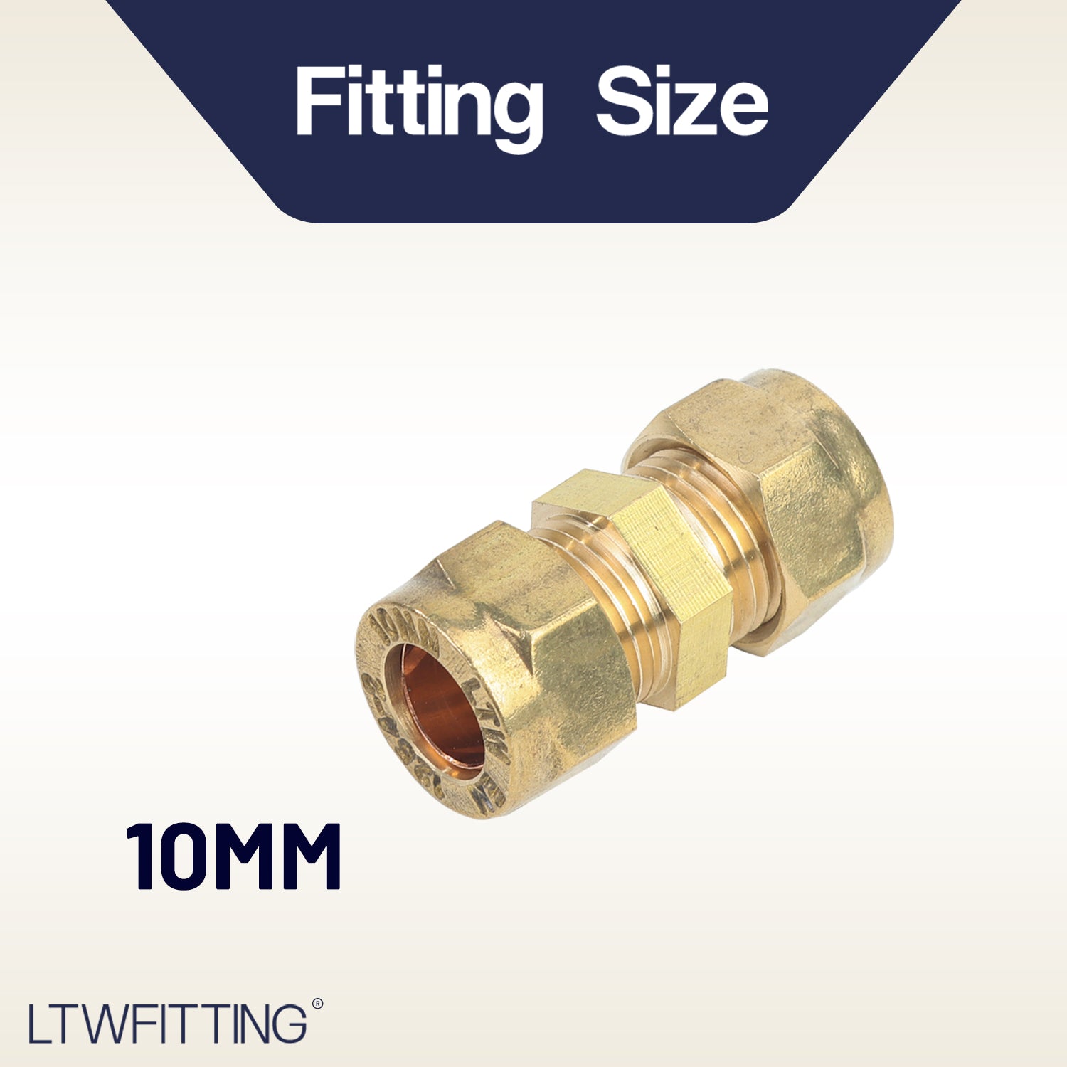LTWFITTING 10MM OD Compression Union, Brass Compression Fitting (Pack of 10)