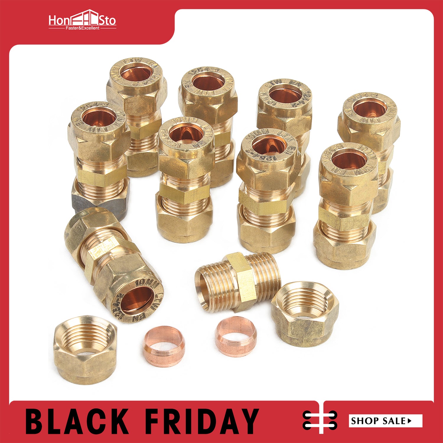 LTWFITTING 10MM OD Compression Union, Brass Compression Fitting (Pack of 10)