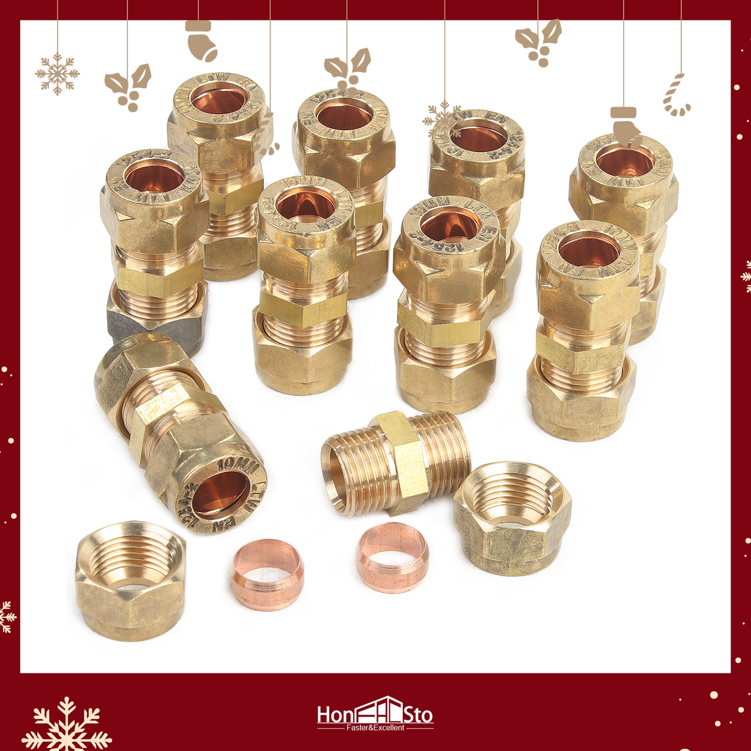 LTWFITTING 10MM OD Compression Union, Brass Compression Fitting (Pack of 10)