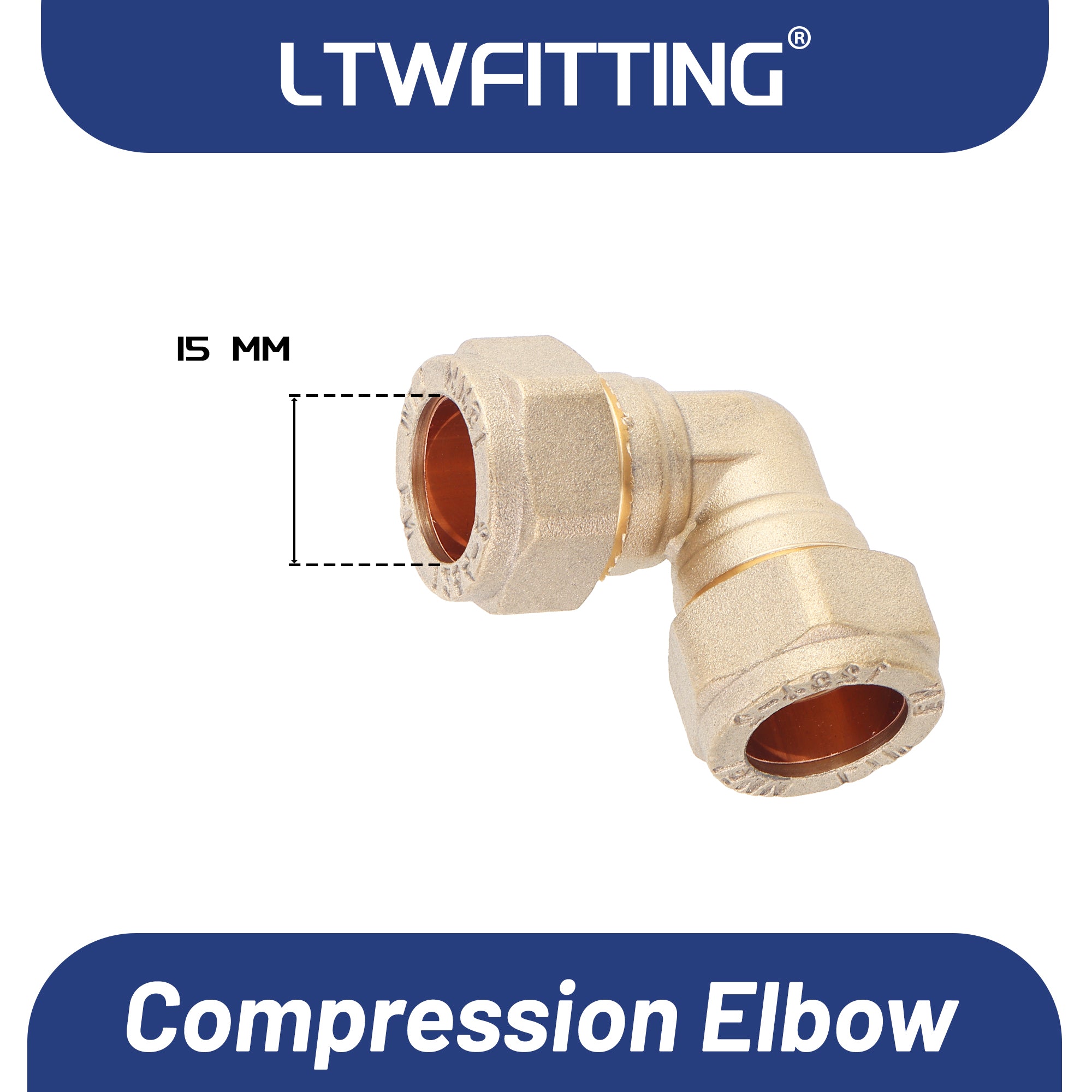 LTWFITTING 15MM OD 90 Degree Compression Elbow, Brass Compression Fitting (Pack of 10)