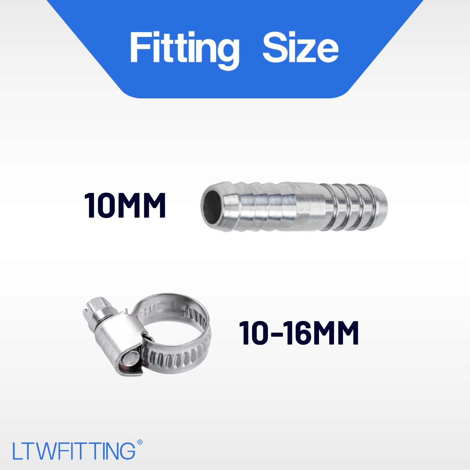 LTWFITTING 2 Sets Instant Hose Repair Kit 10mm ID SS316 Splicer with 10-16mm SS316 Clamp