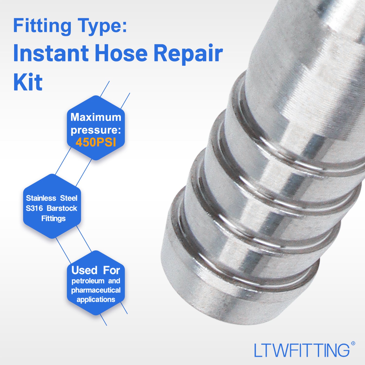 LTWFITTING 2 Sets Instant Hose Repair Kit 10mm ID SS316 Splicer with 10-16mm SS316 Clamp