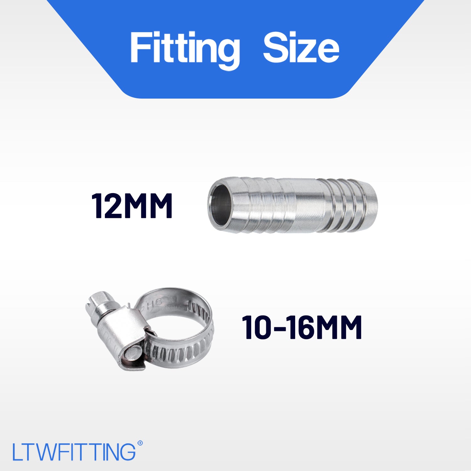 LTWFITTING 2 Sets Instant Hose Repair Kit 12mm ID SS316 Splicer with 10-16mm SS316 Clamp