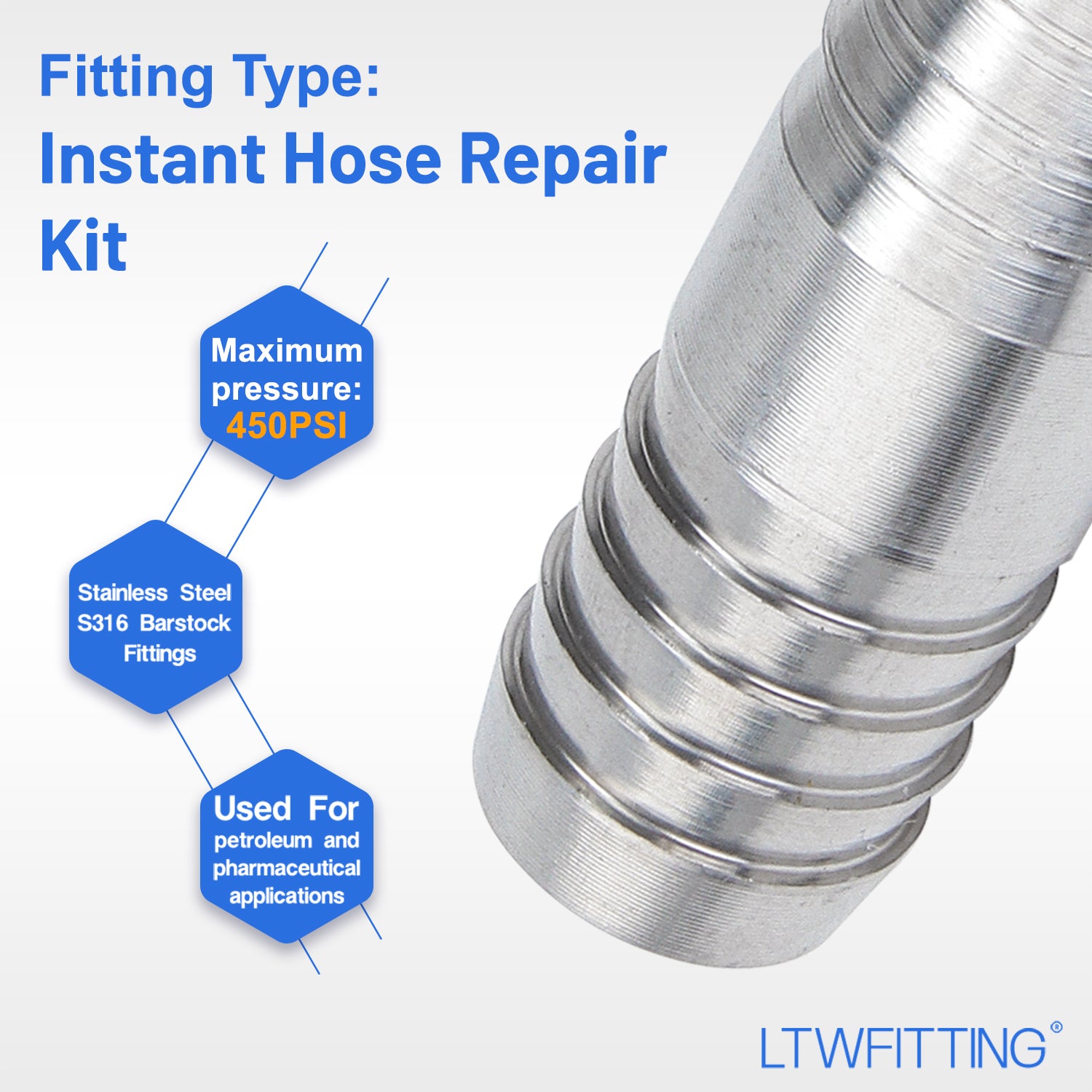 LTWFITTING 2 Sets Instant Hose Repair Kit 12mm ID SS316 Splicer with 10-16mm SS316 Clamp