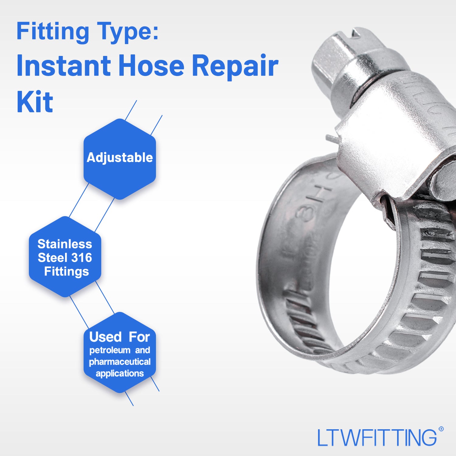 LTWFITTING 2 Sets Instant Hose Repair Kit 12mm ID SS316 Splicer with 10-16mm SS316 Clamp