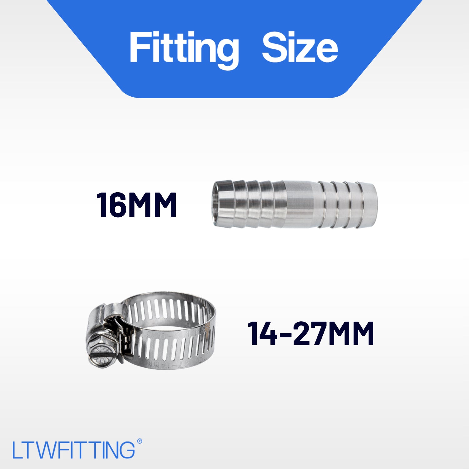 LTWFITTING 2 Sets Instant Hose Repair Kit 16mm ID SS316 Splicer with 14-27mm SS316 Clamp