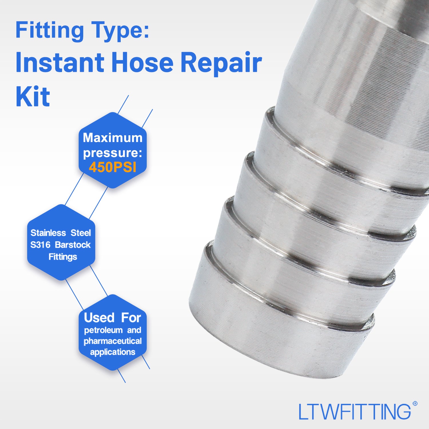 LTWFITTING 2 Sets Instant Hose Repair Kit 16mm ID SS316 Splicer with 14-27mm SS316 Clamp
