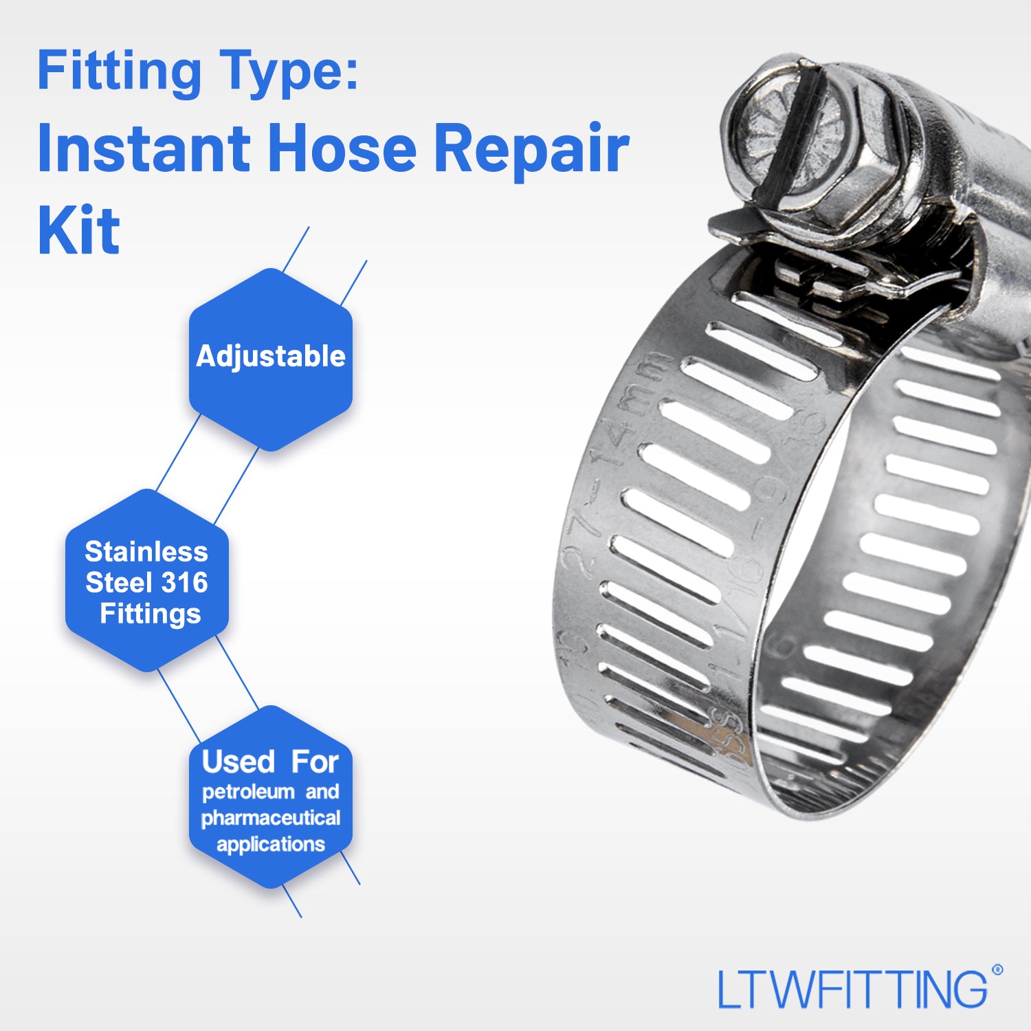 LTWFITTING 2 Sets Instant Hose Repair Kit 16mm ID SS316 Splicer with 14-27mm SS316 Clamp