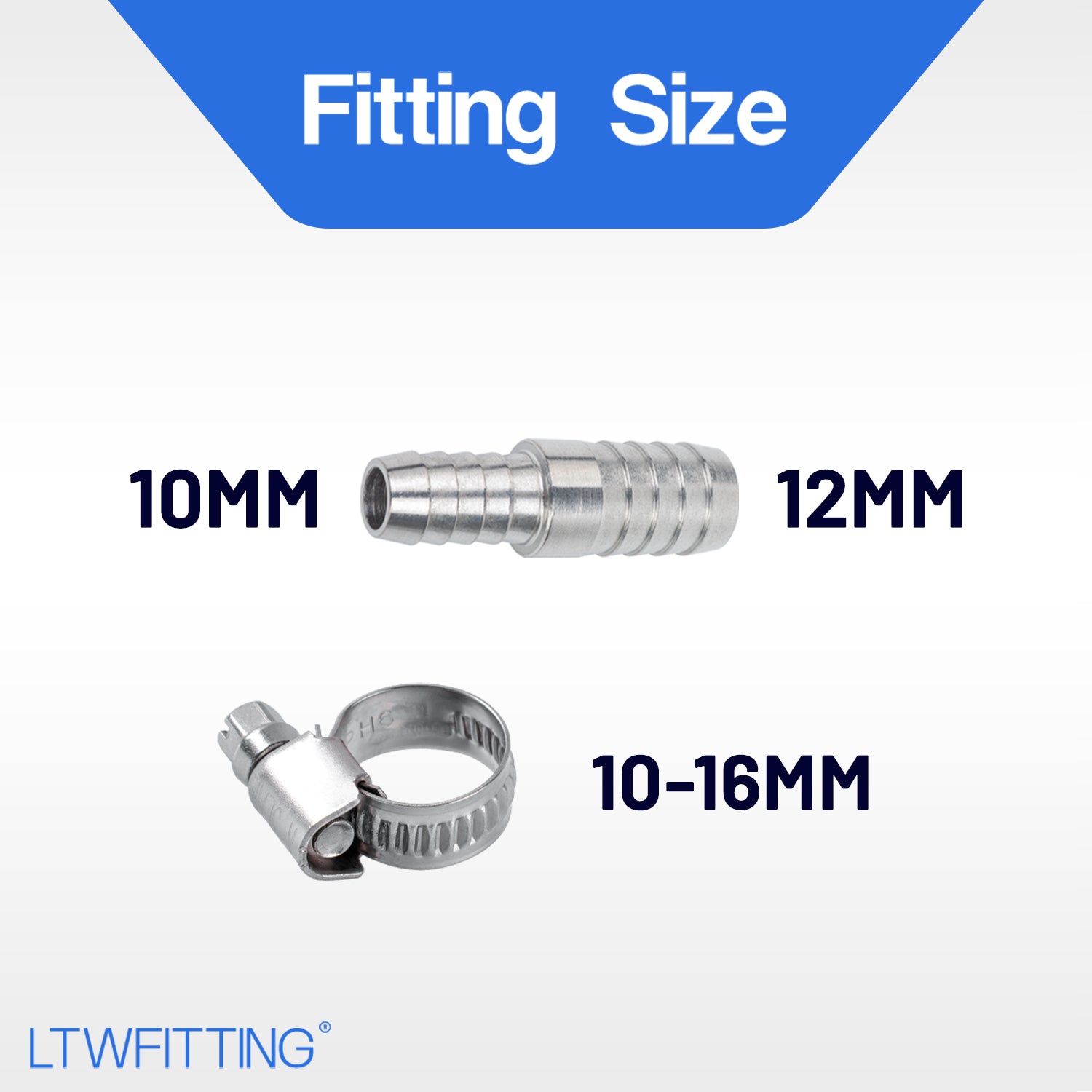 LTWFITTING 2 Sets Instant Hose Repair Kit 10mm x 12mm ID SS316 Splicer with 10-16mm SS316 Clamp