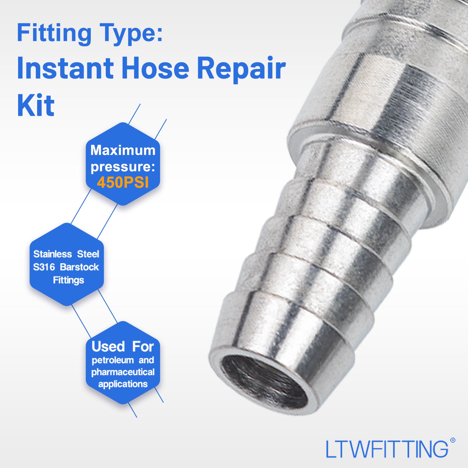 LTWFITTING 2 Sets Instant Hose Repair Kit 10mm x 12mm ID SS316 Splicer with 10-16mm SS316 Clamp