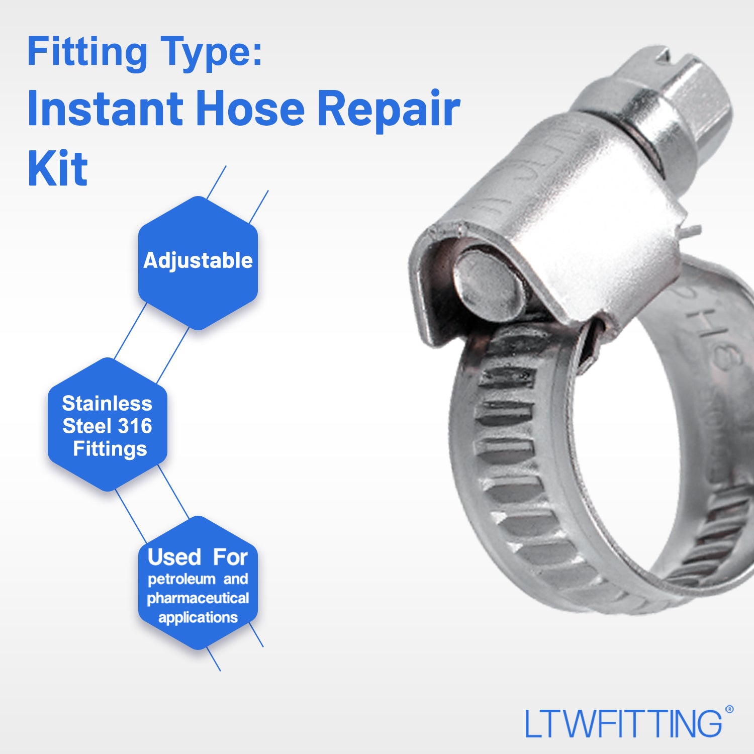 LTWFITTING 2 Sets Instant Hose Repair Kit 10mm x 12mm ID SS316 Splicer with 10-16mm SS316 Clamp