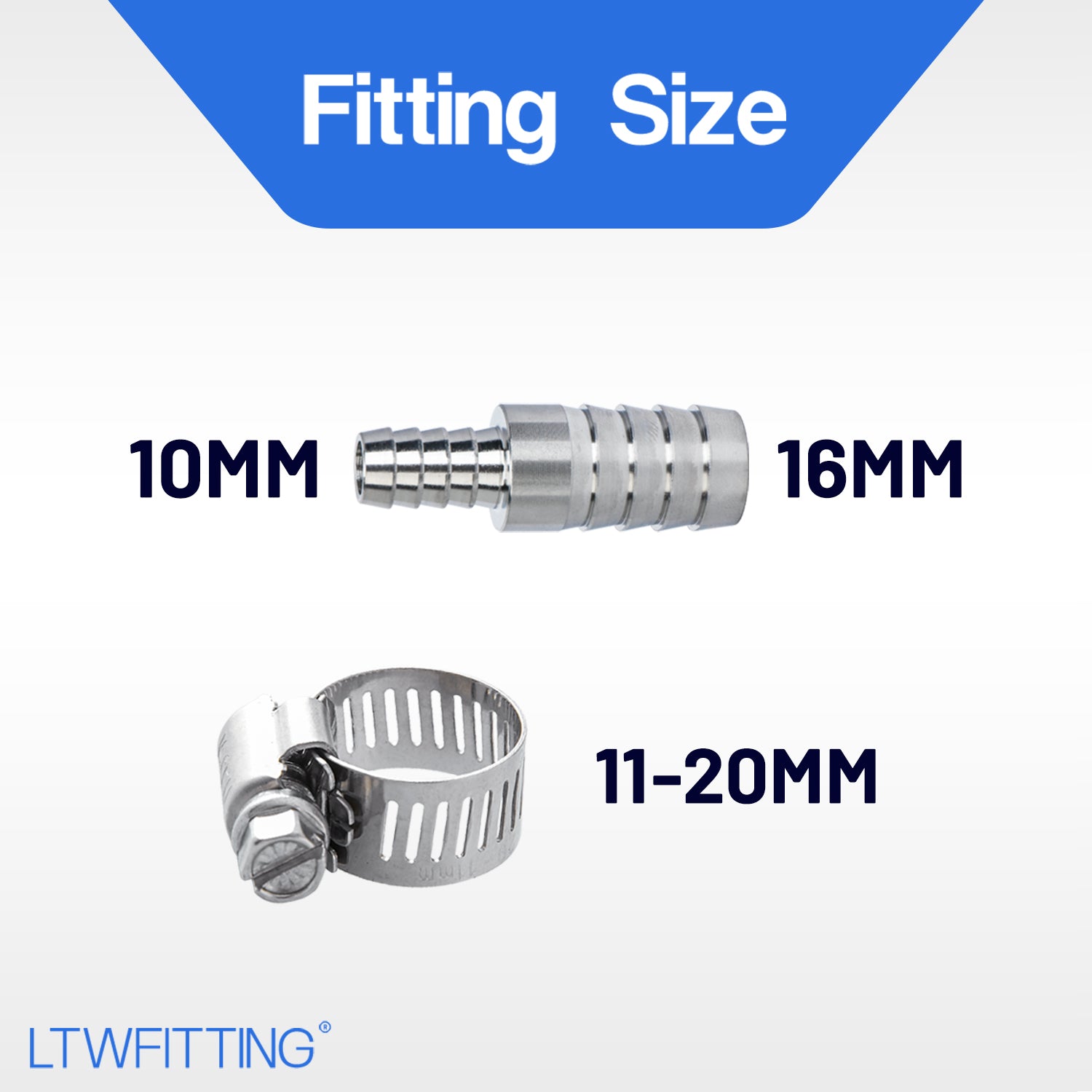 LTWFITTING 2 Sets Instant Hose Repair Kit 10mm x 16mm ID SS316 Splicer with 11-20mm SS316 Clamp