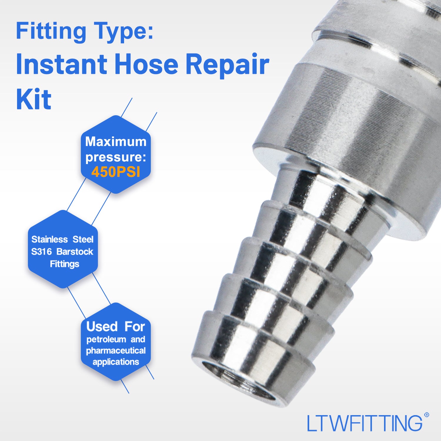LTWFITTING 2 Sets Instant Hose Repair Kit 10mm x 16mm ID SS316 Splicer with 11-20mm SS316 Clamp