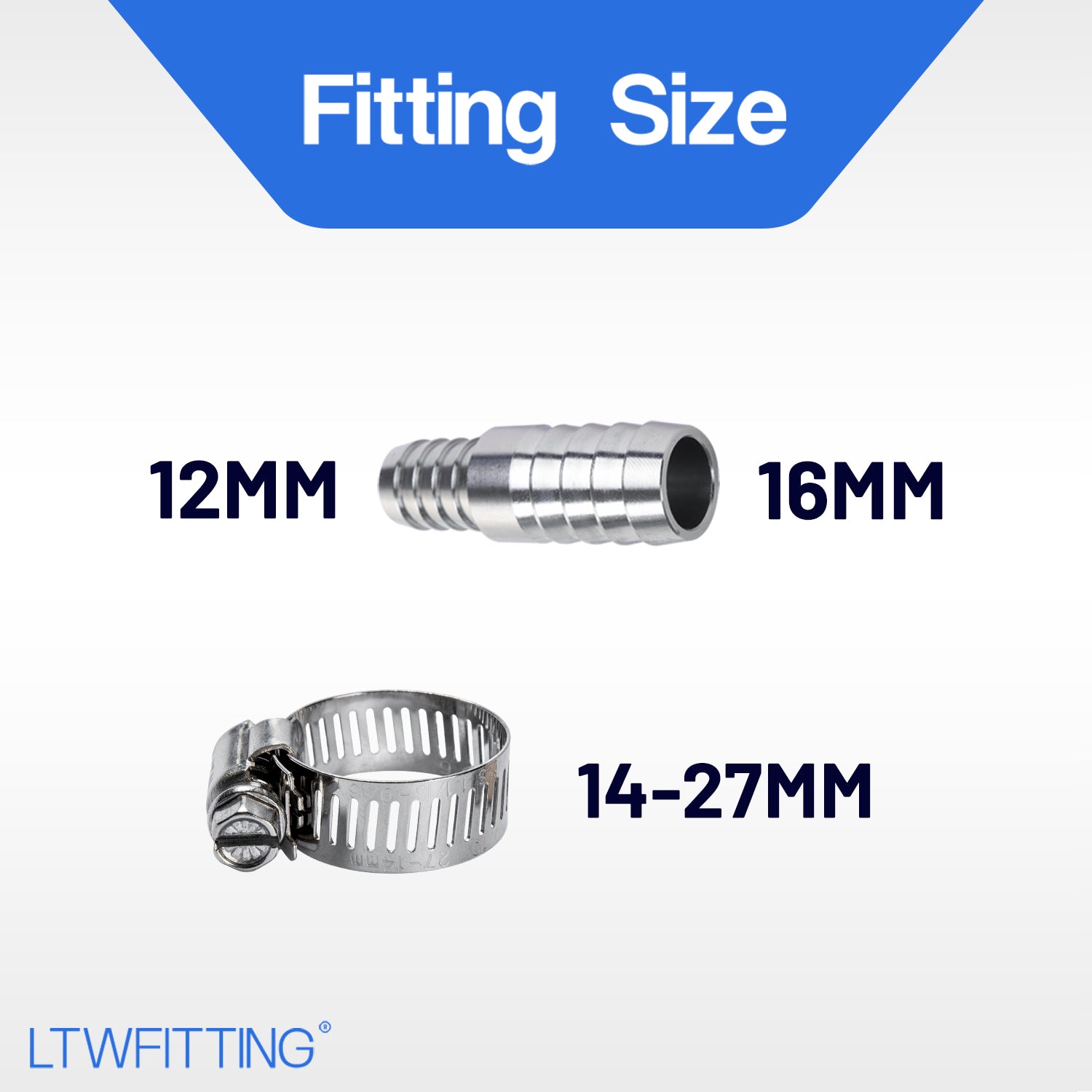 LTWFITTING 2 Sets Instant Hose Repair Kit 12mm x 16mm ID SS316 Splicer with 14-27mm SS316 Clamp