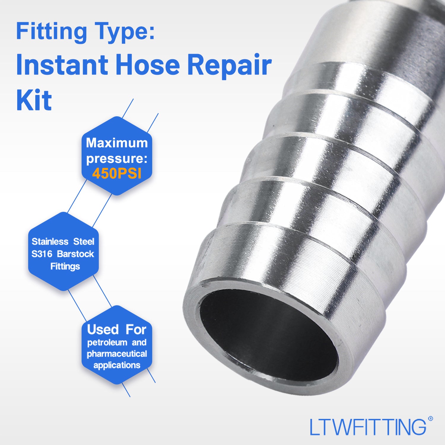 LTWFITTING 2 Sets Instant Hose Repair Kit 12mm x 16mm ID SS316 Splicer with 14-27mm SS316 Clamp