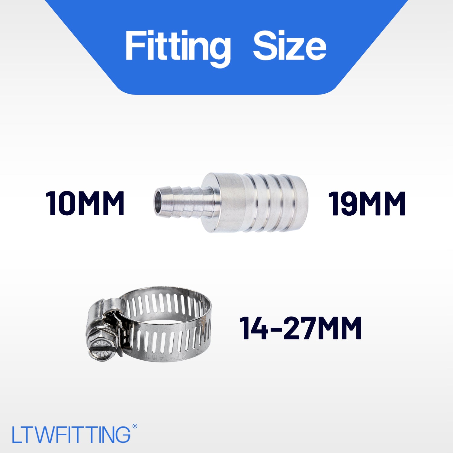 LTWFITTING 2 Sets Instant Hose Repair Kit 10mm x 19mm ID SS316 Splicer with 14-27mm SS316 Clamp