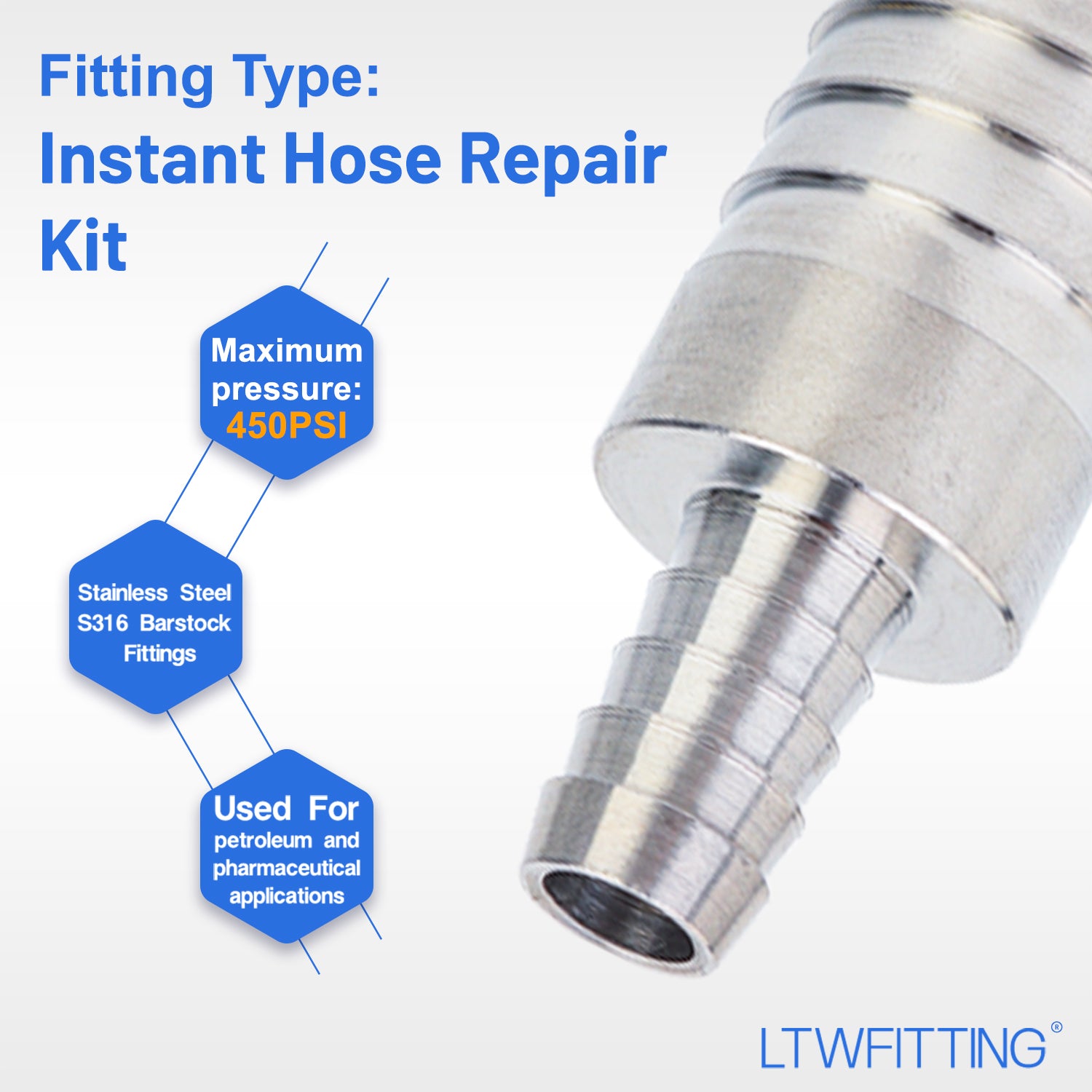 LTWFITTING 2 Sets Instant Hose Repair Kit 10mm x 19mm ID SS316 Splicer with 14-27mm SS316 Clamp