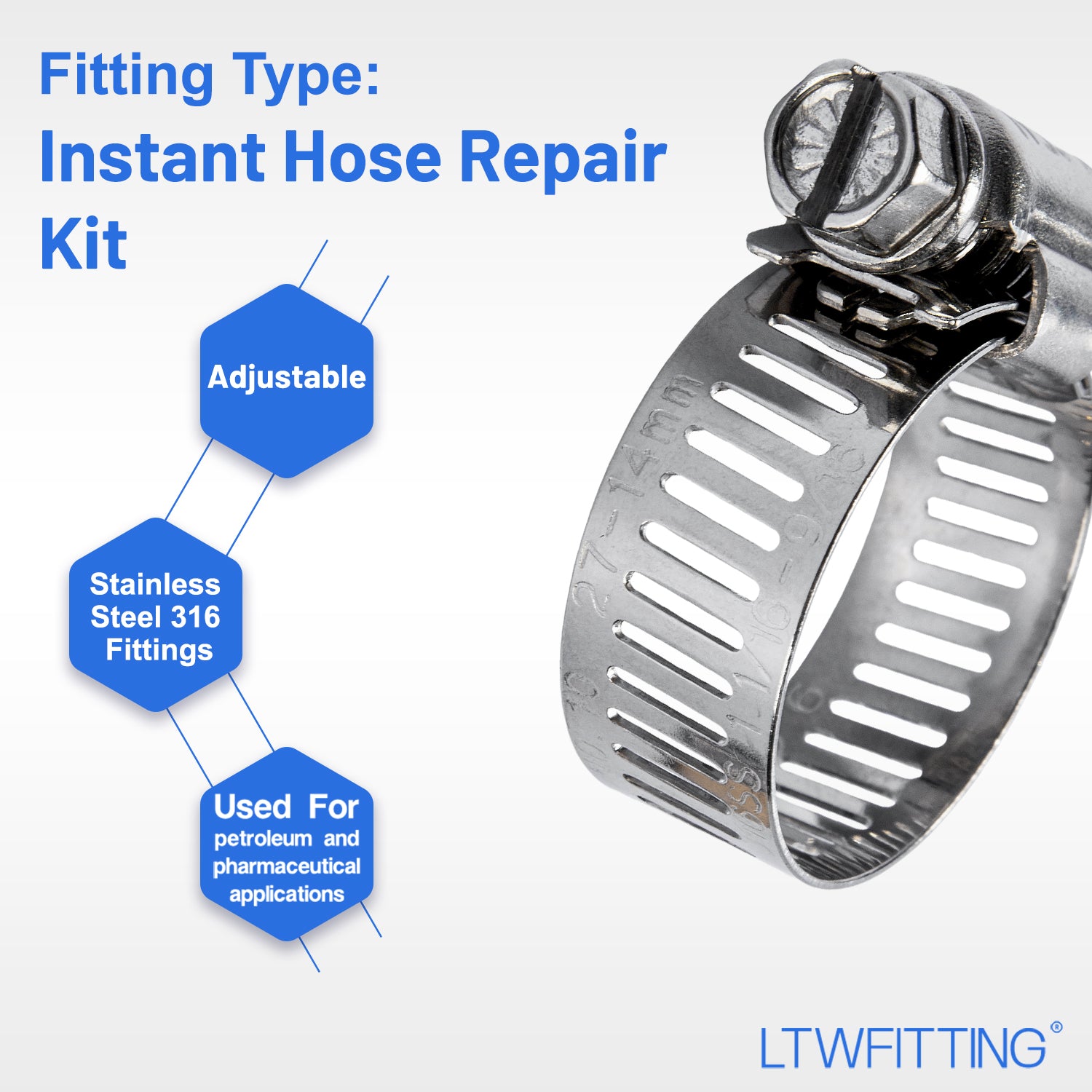 LTWFITTING 2 Sets Instant Hose Repair Kit 10mm x 19mm ID SS316 Splicer with 14-27mm SS316 Clamp