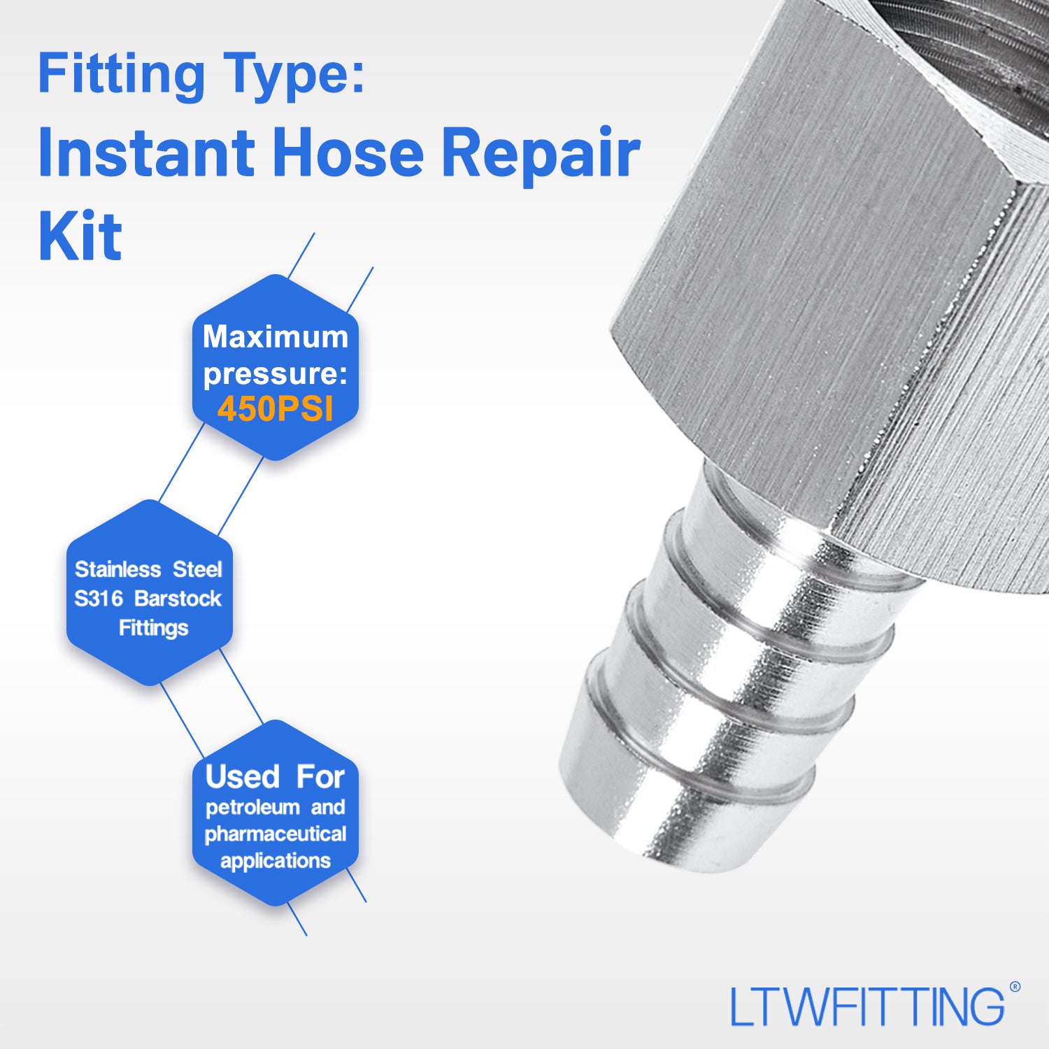 LTWFITTING 2 Sets Instant Hose Repair Kit 1/2'BSP x 10mm ID SS316 Coupler with 10-16mm SS316 Clamp