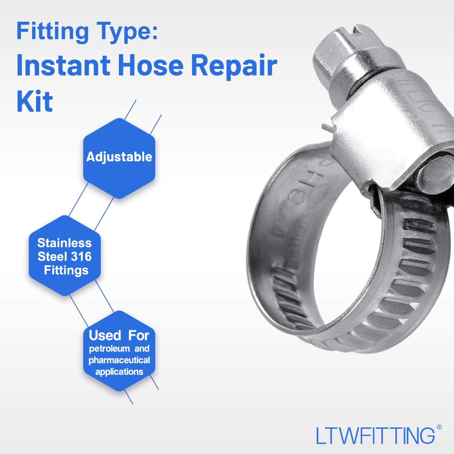 LTWFITTING 2 Sets Instant Hose Repair Kit 1/2'BSP x 10mm ID SS316 Coupler with 10-16mm SS316 Clamp