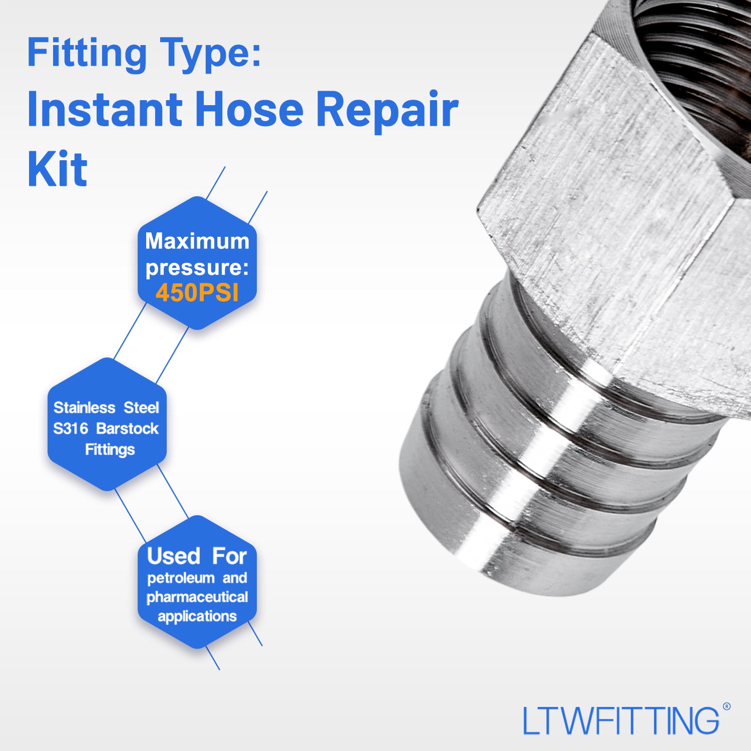 LTWFITTING 2 Sets Instant Hose Repair Kit 3/4'BSP x 19mm ID SS316 Coupler with 14-27mm SS316 Clamp