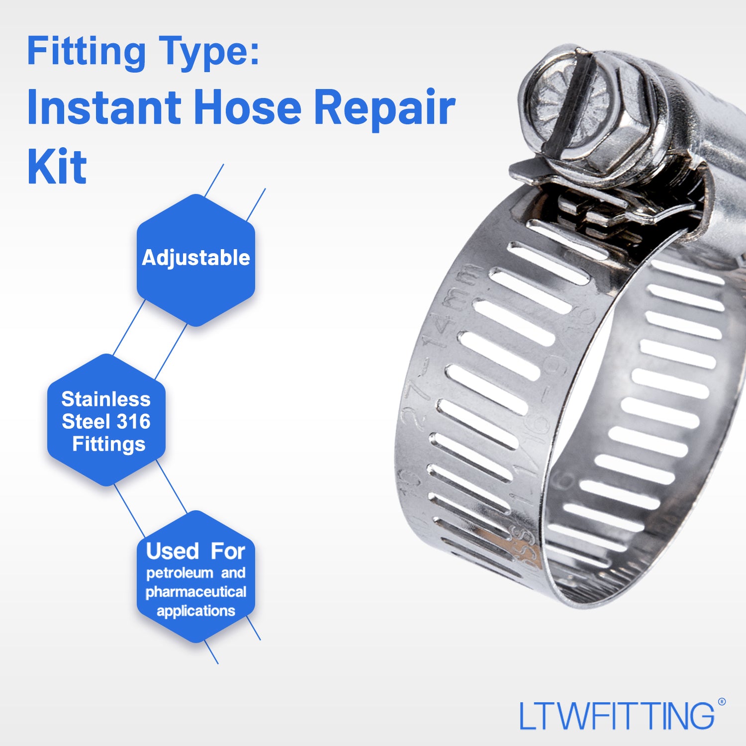 LTWFITTING 2 Sets Instant Hose Repair Kit 3/4'BSP x 19mm ID SS316 Coupler with 14-27mm SS316 Clamp