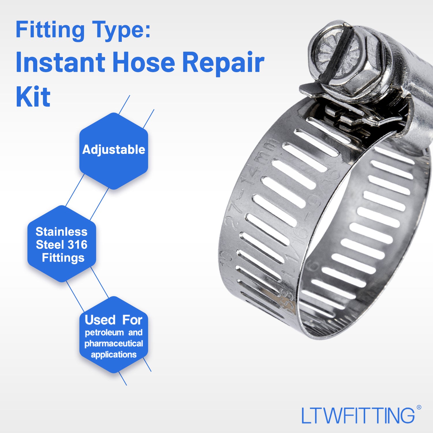 LTWFITTING 2 Sets Instant Hose Repair Kit 1 inch BSPT x 19mm ID SS316 Coupler with 14-27mm SS316 Clamp