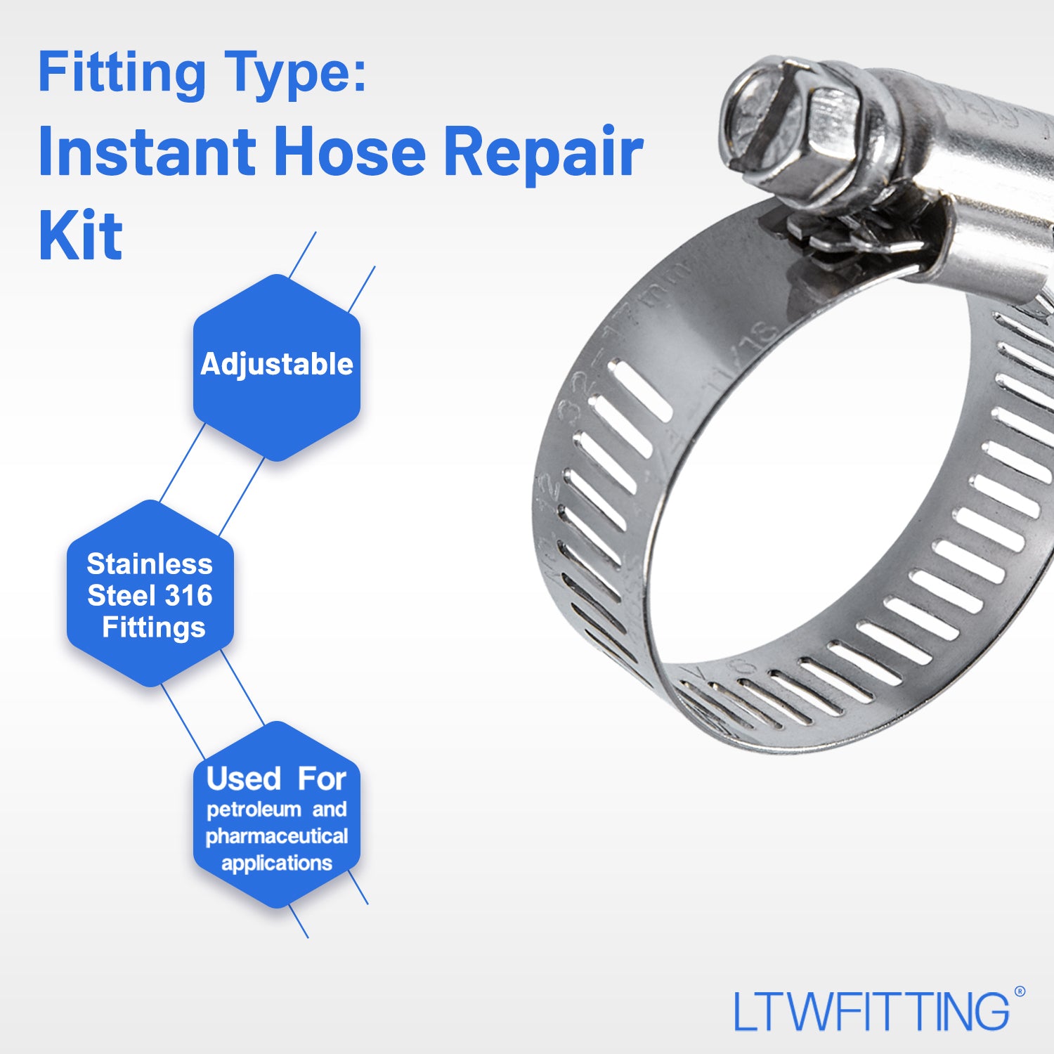 LTWFITTING 2 Sets Instant Hose Repair Kit 1 inch BSPT x 25mm ID SS316 Coupler with 17-32mm SS316 Clamp