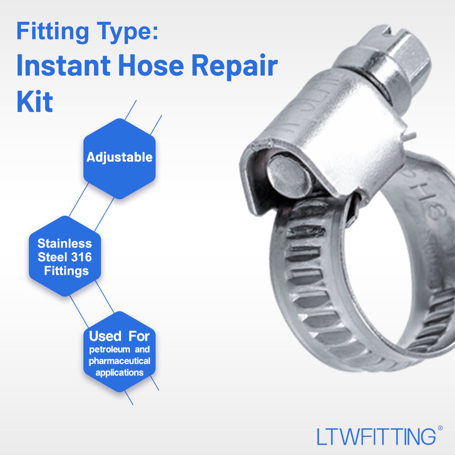 LTWFITTING 2 Sets Instant Hose Repair Kit 3/8 inch BSPT x 10mm ID SS316 Coupler with 10-16mm SS316 Clamp