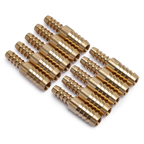 LTWFITTING Brass Barb Hose Reducing Splicer Mender 1/4-Inch ID Hose x 3/8-Inch(10mm) ID Hose Fitting Air Water Fuel Boat (Pack of 10)