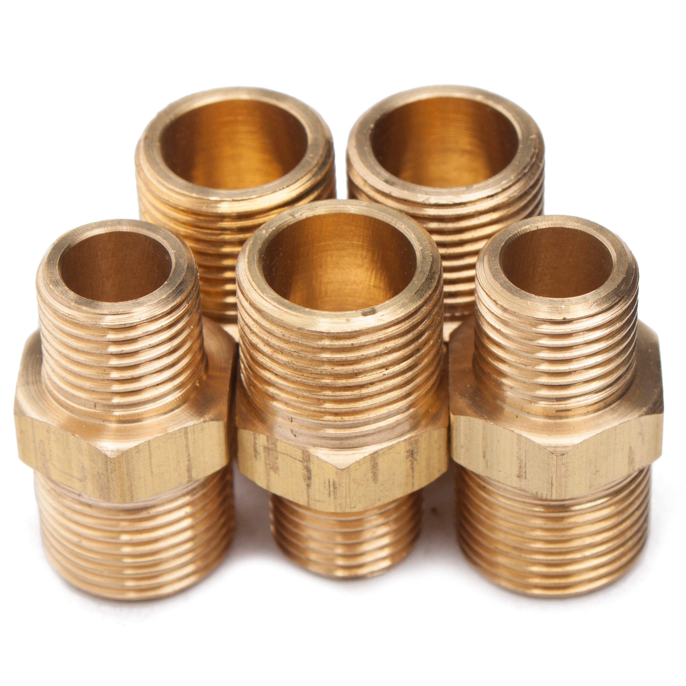 LTWFITTING Brass BSP Pipe Hex Reducing Nipple Fitting 3/8-Inch x 1/4-Inch Male BSPP (Pack of 5)