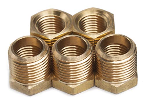 LTWFITTING Brass Pipe Hex Bushing Reducer Fittings 3/8-Inch Male BSPT x 1/4-Inch Female BSPP (Pack of 5)