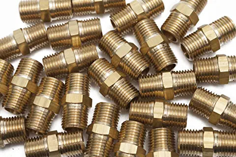 LTWFITTING Brass Pipe Hex Nipple Fitting 1/4-Inch Male BSPT Air Fuel Water (Pack of 600)