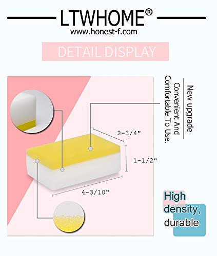 LTWHOME Magic Clean Eraser Sponge Melamine Foam, Dual Sided Cleaning Compound Sponge 110 X 70 X 40mm (Pack of 60)