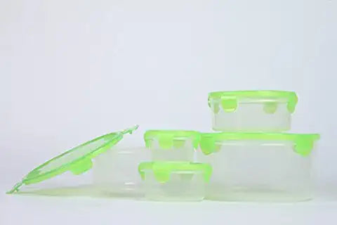 LTWHOME Microwave and Dishwasher Safe Plastic Stackable Airtight & Watertight Food Storage Containers Lunch Boxes Set Nested with Green Locking Lids (Pack of 10pcs)