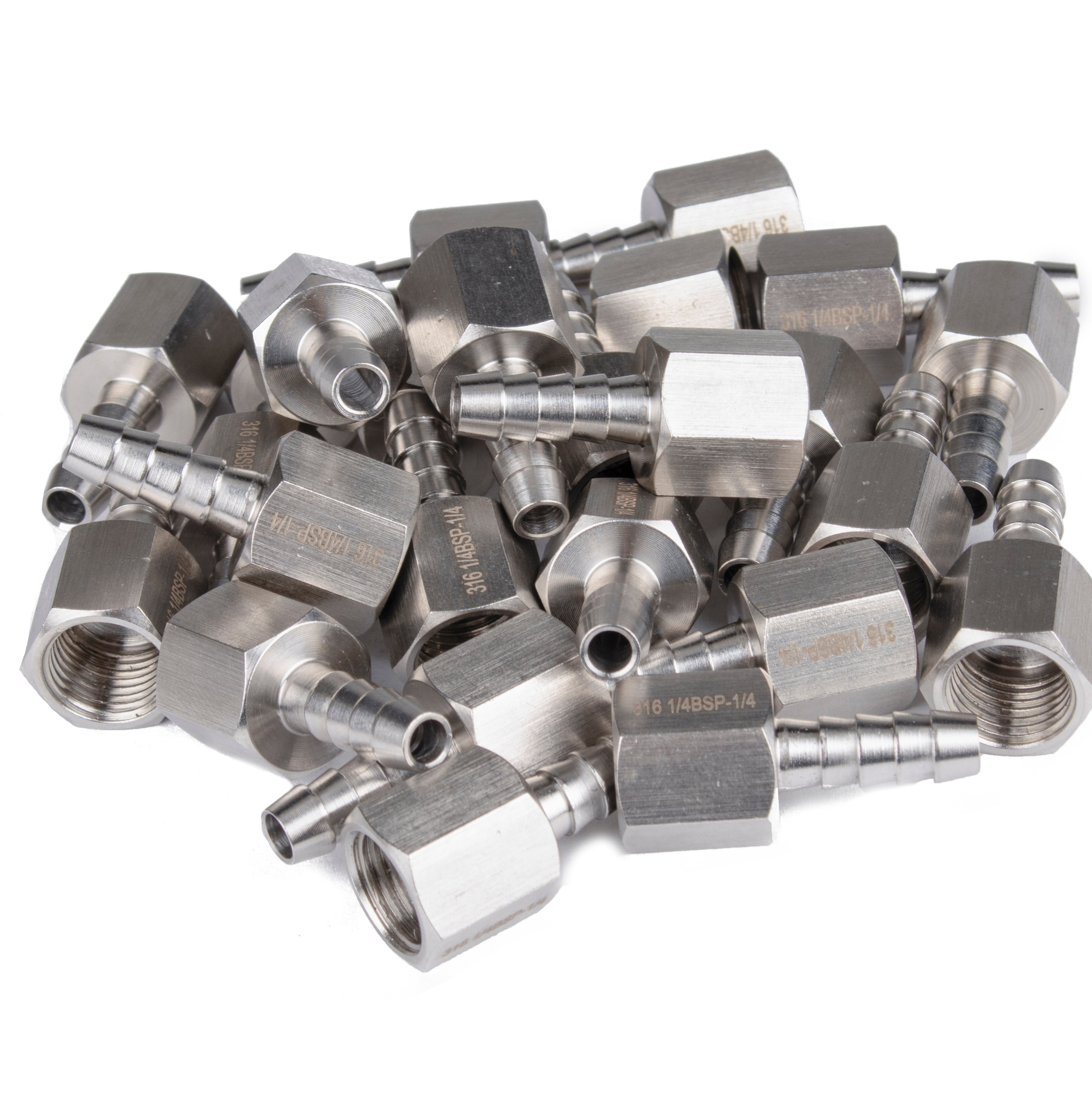 LTWFITTING Stainless Steel 316 BSP Fitting Coupler/Adapter 1/4-Inch Female BSPP x 1/4-Inch(6mm) Hose Barb Fuel Gas (Pack of 500)