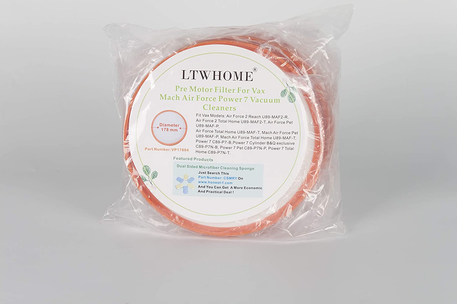 LTWHOME Pre Motor Filter (178 mm in Diameter) Fit for Vax Mach Air Force Power 7 Vacuum Cleaners(Pack of 4)