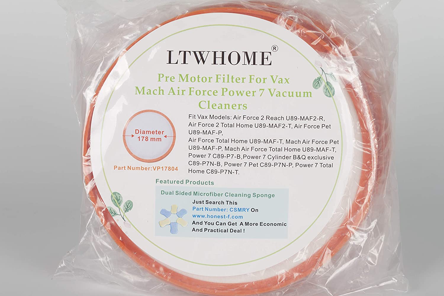 LTWHOME Pre Motor Filter (178 mm in Diameter) Fit for Vax Mach Air Force Power 7 Vacuum Cleaners(Pack of 4)