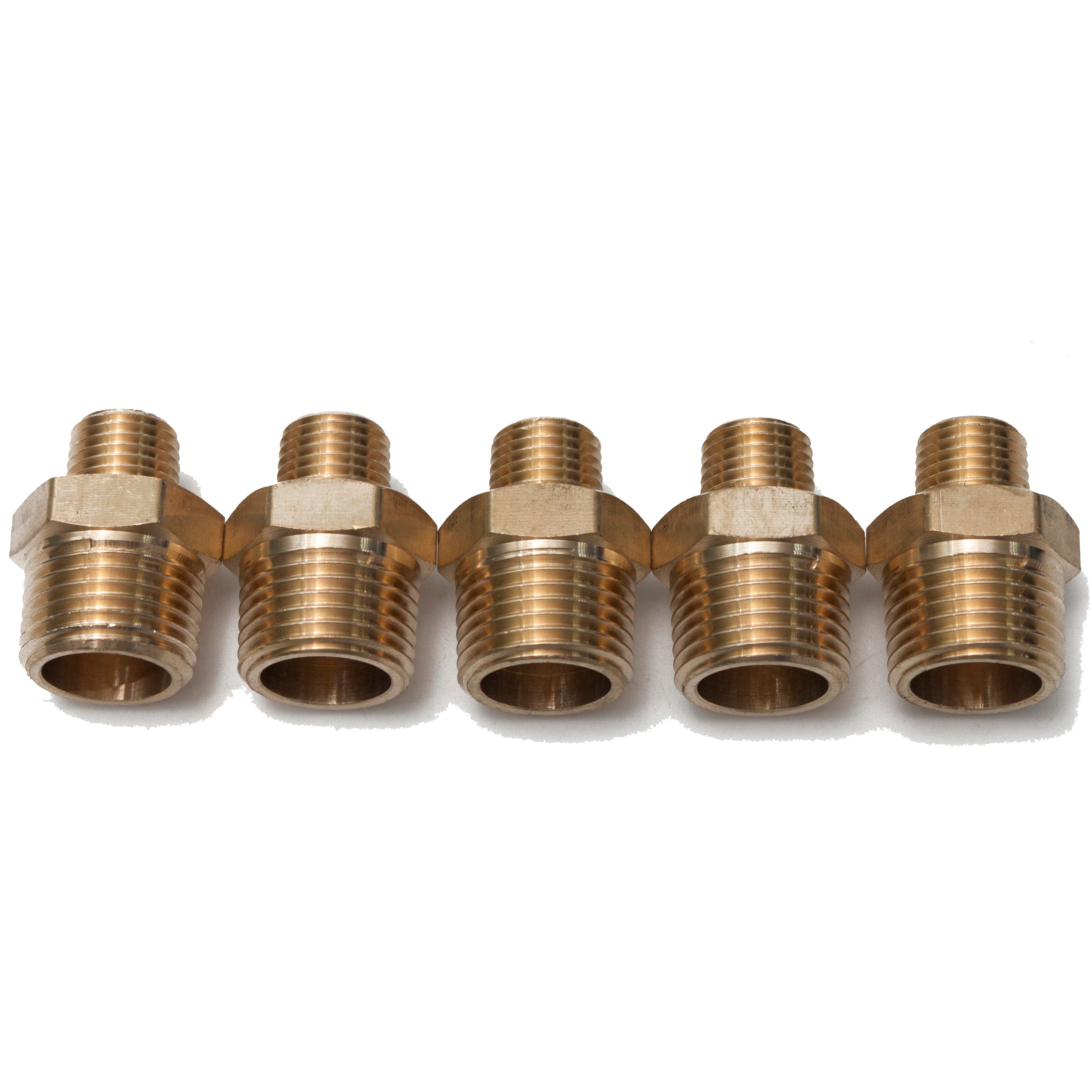 LTWFITTING Brass BSP Pipe Hex Reducing Nipple Fitting 1/2-Inch x 1/4-Inch Male BSPP (Pack of 5)