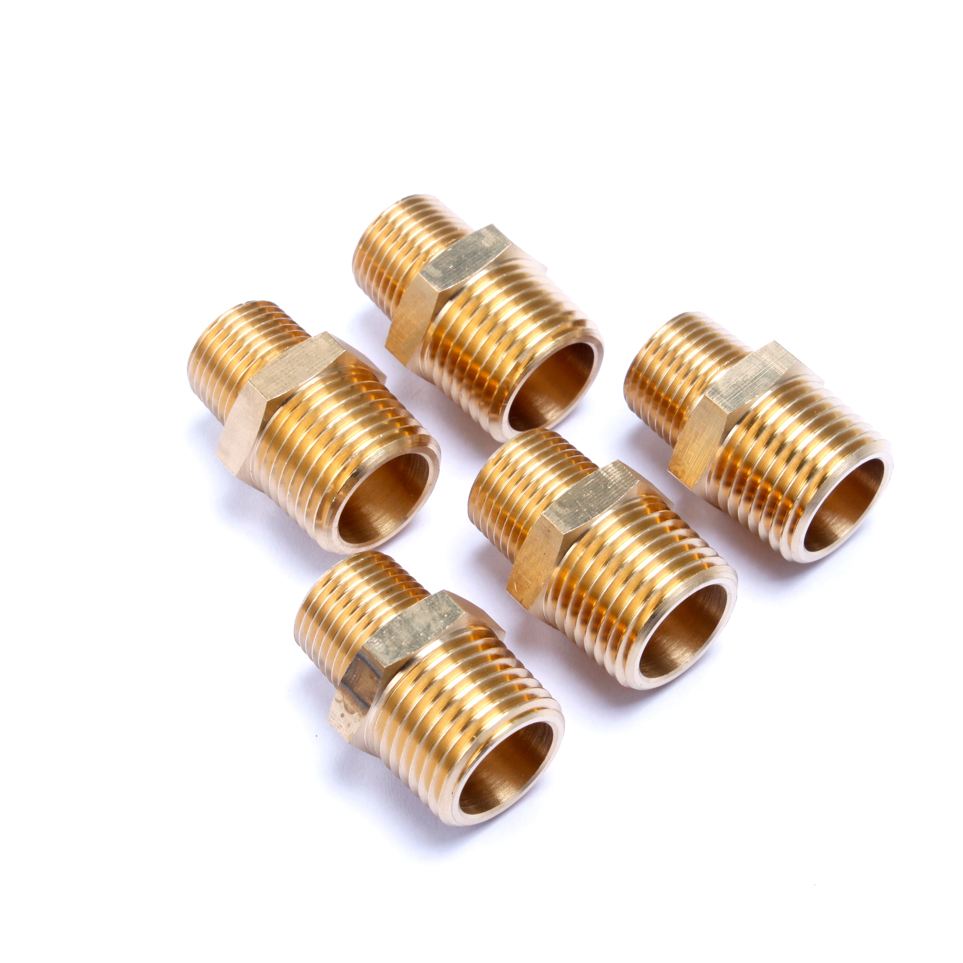 LTWFITTING Brass BSP Pipe Hex Reducing Nipple Fitting 1/2-Inch x 3/8-Inch Male BSPP (Pack of 5)