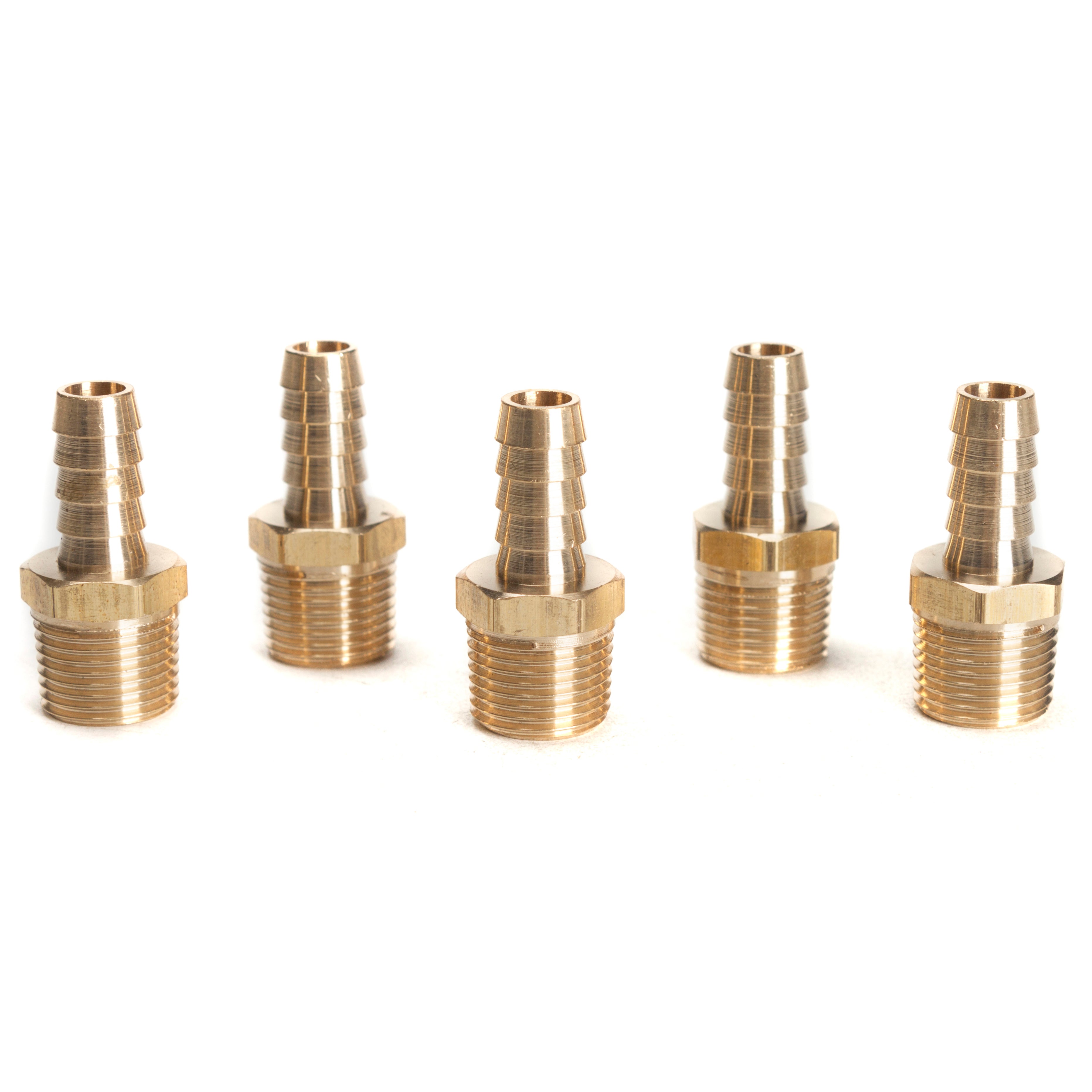 LTWFITTING Brass BSP Barbed Fitting Coupler / Connector 3/8-Inch Male BSPP x 3/8-Inch(10mm)Hose Barb Fuel Gas Water (Pack of 5)