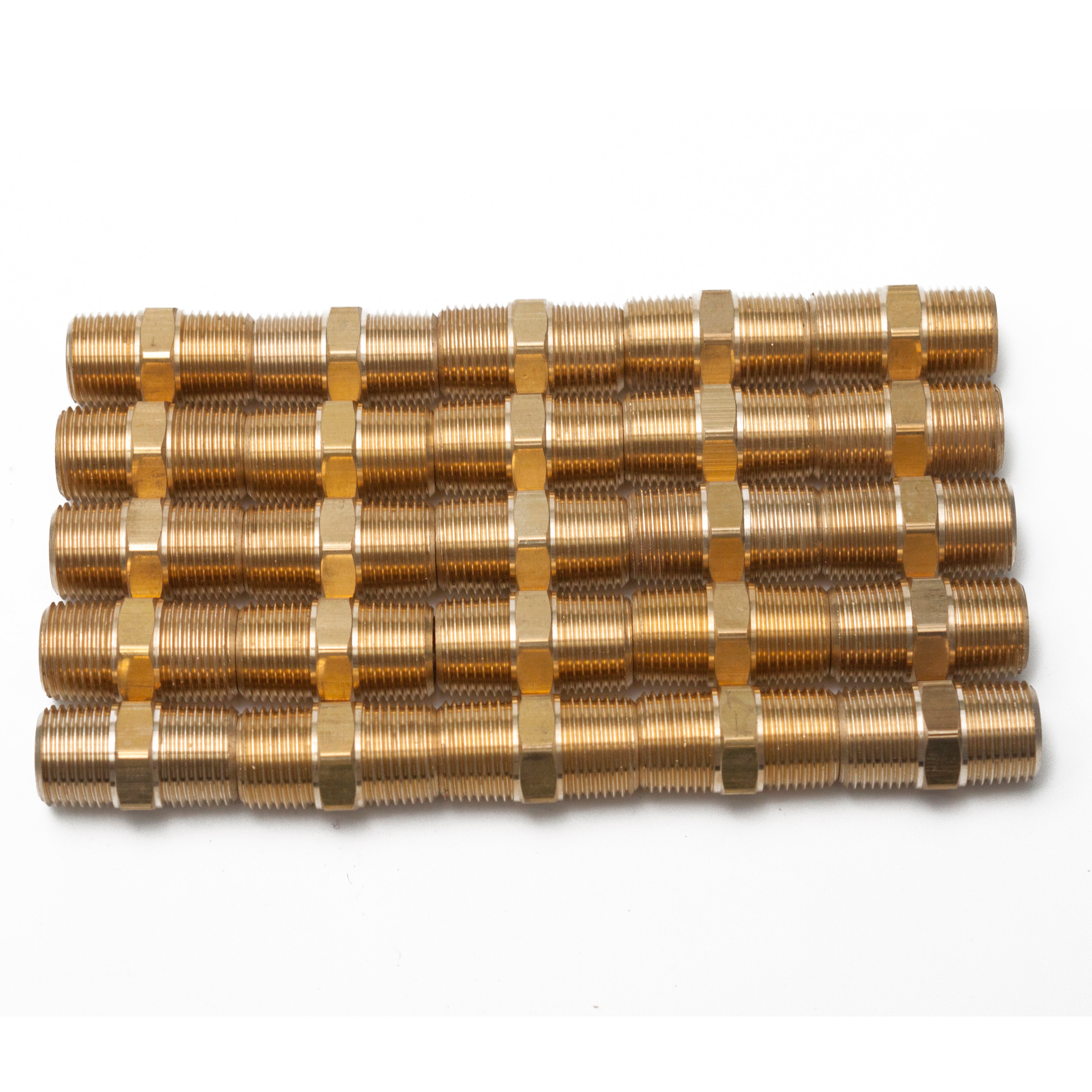 LTWFITTING Brass Pipe Hex Nipple Fitting 3/8-Inch Male BSPT Air Fuel Water (Pack of 25)