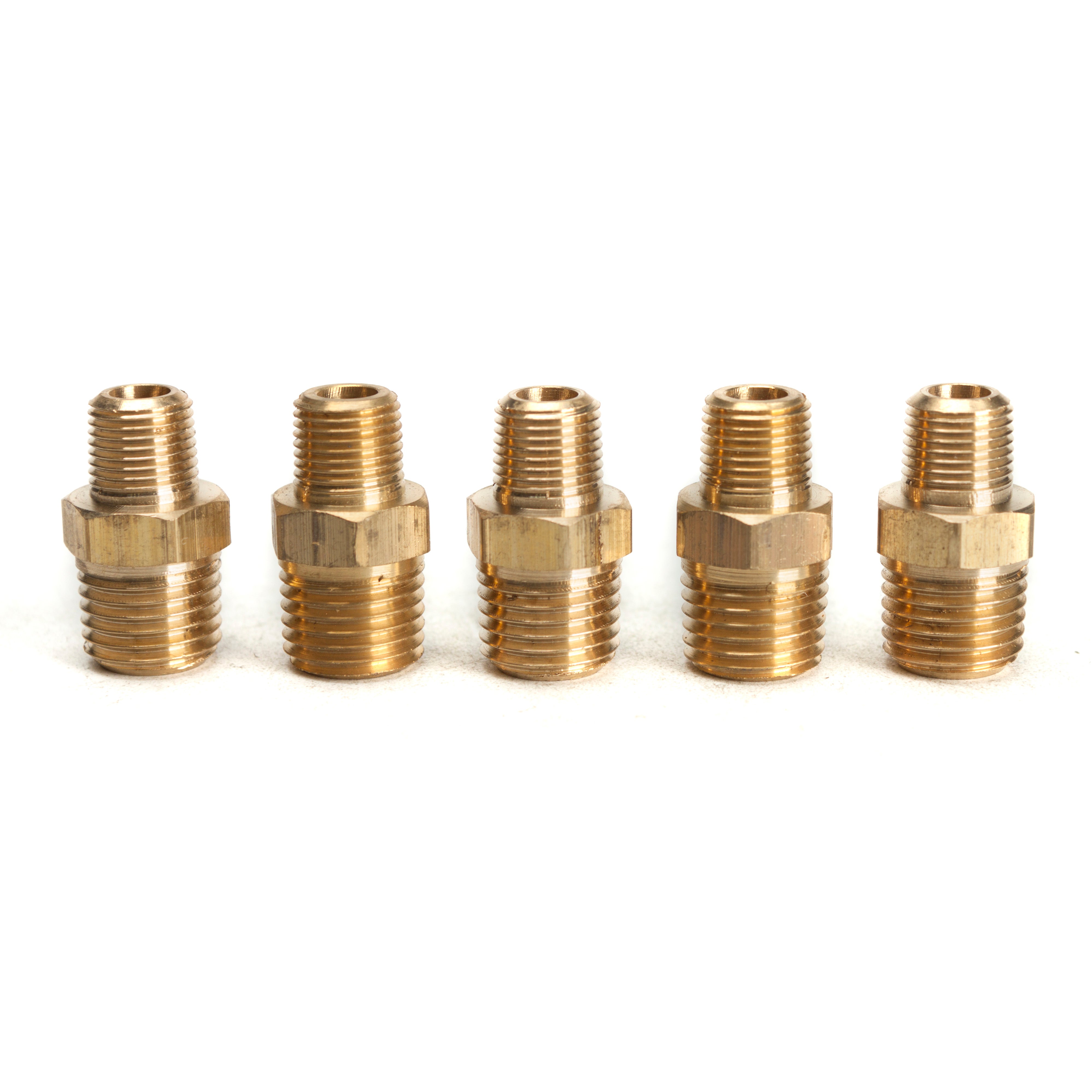 LTWFITTING Brass Pipe Hex Reducing Nipple Fitting 1/4-Inch x 1/8-Inch Male BSPT (Pack of 5)