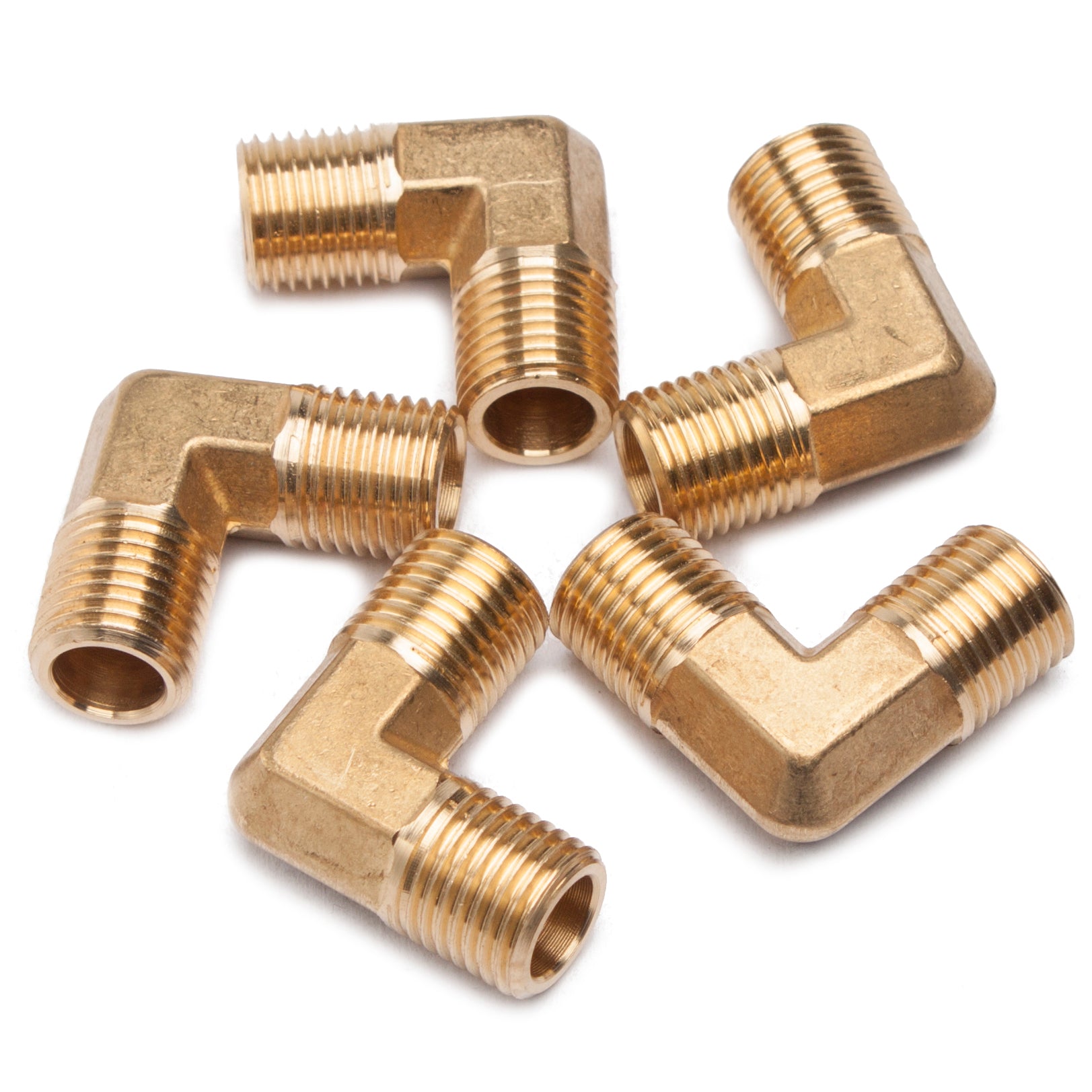 LTWFITTING Brass Pipe Male 90 Deg Elbow Fitting 1/4-Inch BSPT Water Fuel (Pack of 5)