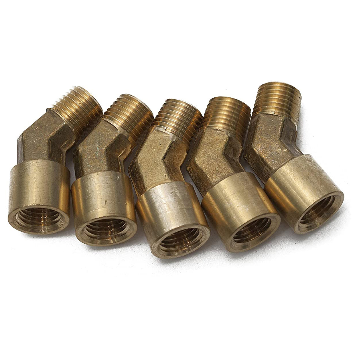 LTWFITTING Brass Pipe 45 Deg 1/4-Inch BSPT Street Elbow Forged Fitting Fuel Air Boat (Pack of 5)