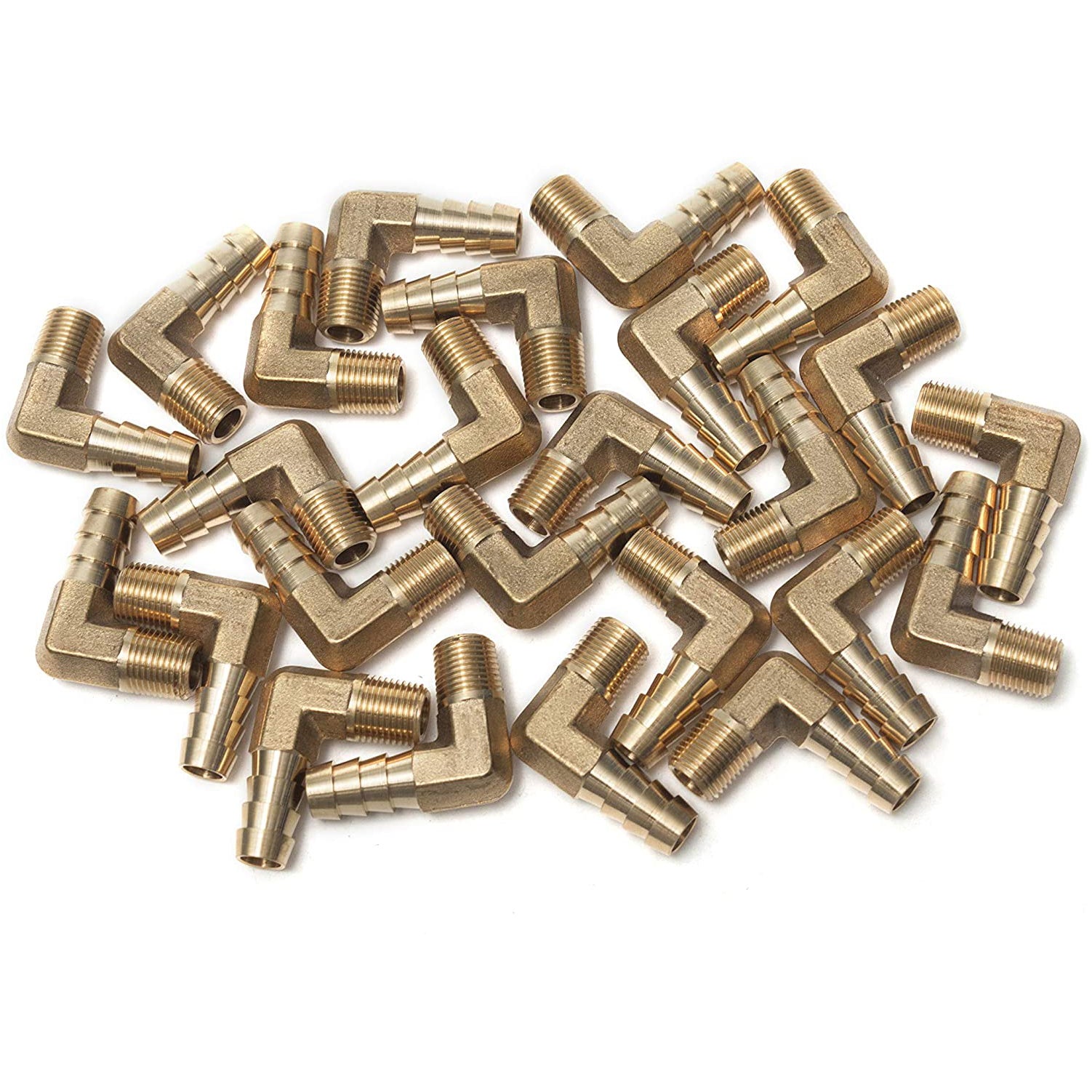 LTWFITTING 90 Deg Elbow Brass Barb Fitting 1/8-Inch Male BSPT x 5/16-Inch(8mm) ID Hose Boat Water (Pack of 25)